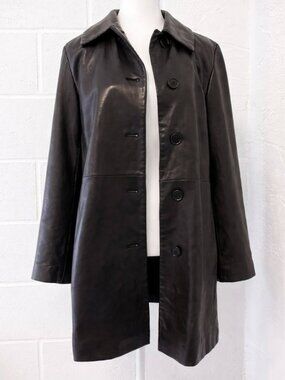 Vintage 90s Y2K Calvin Klein Black Lambskin Leather Long Coat Jacket